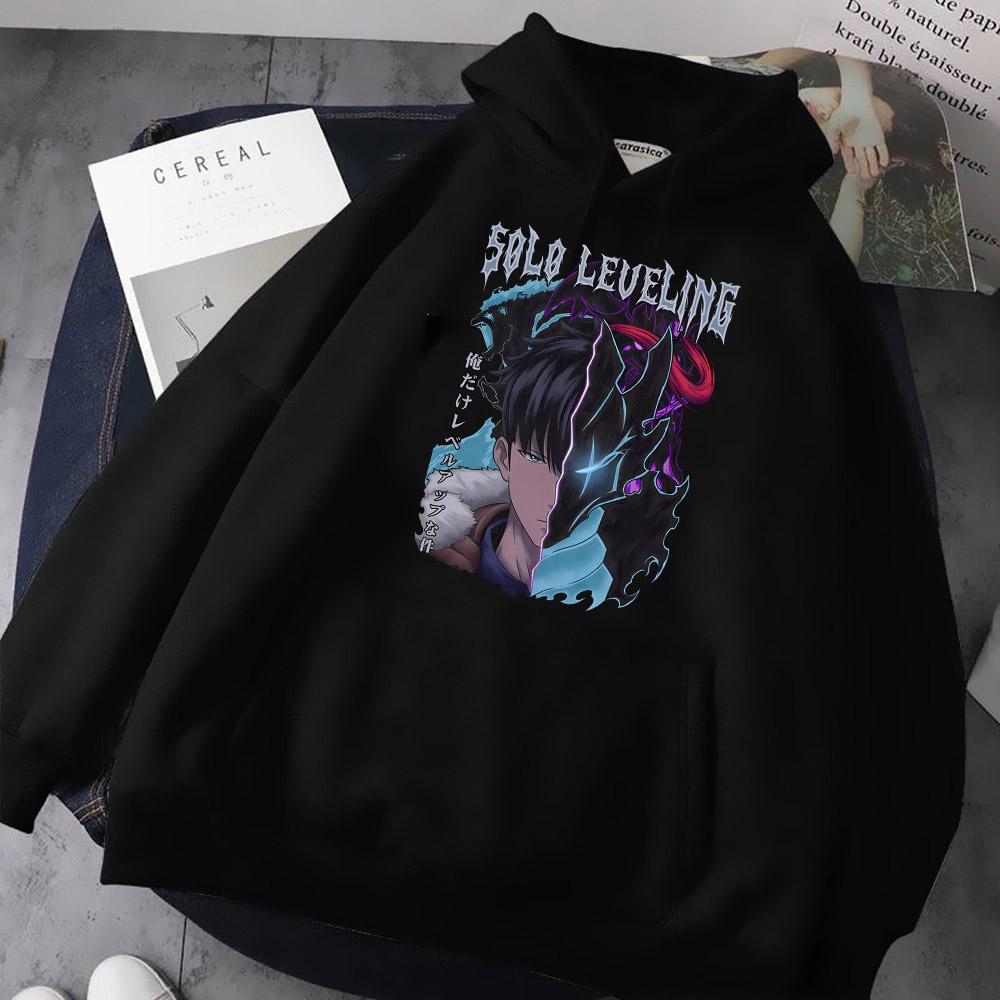 Sung Jin Woo Potisk Mikina s Kapucí Anime Solo Leveling Streetwear Muži Ženy Dlouhý Rukáv Mikiny Harajuku Volná Ležérní Pulovr Mikina