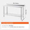 SucceBuy Stainless Steel Work Table Commercial Heavy Duty Food Prep Worktable with Adjustable Height for Restaurant Home Hotel