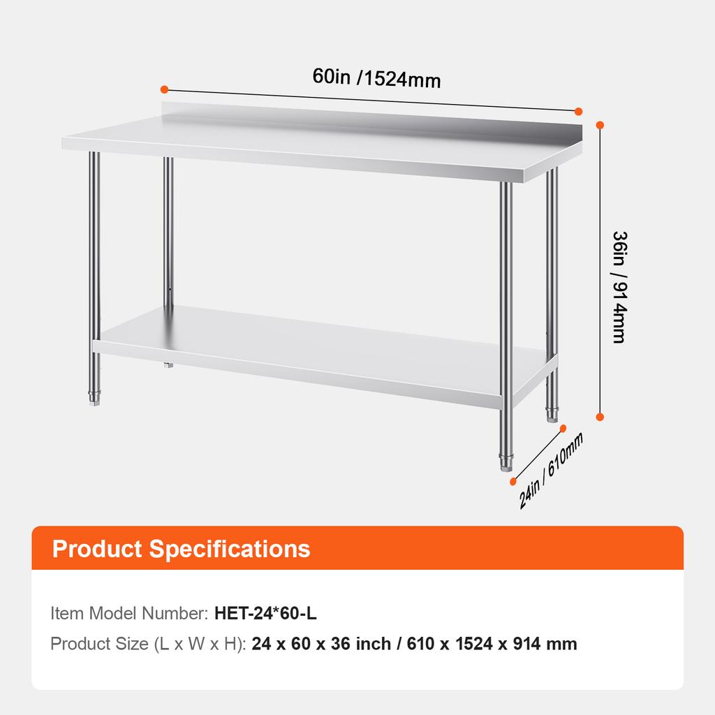SucceBuy Stainless Steel Work Table Commercial Heavy Duty Food Prep Worktable with Adjustable Height for Restaurant Home Hotel