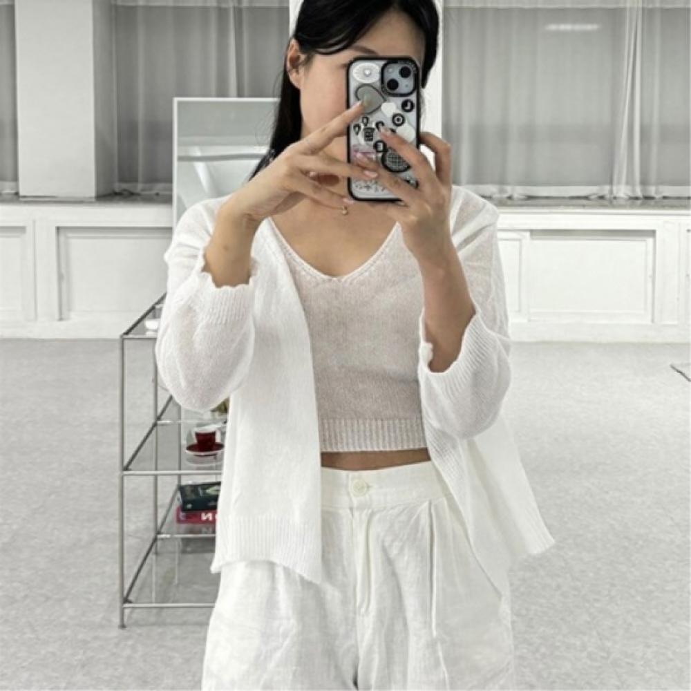 New Arrivals Open Run Women Loose Fit Crop Knit Tank And Cardigan Set
