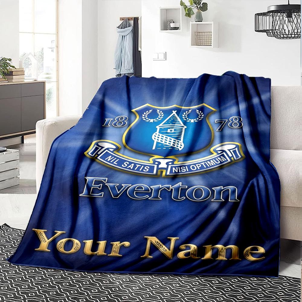Name Custom Everton FC Print Flannel Blanket High Quality Warm Comfortable Cover for All Seasons Perfect for Gifts Home Decor