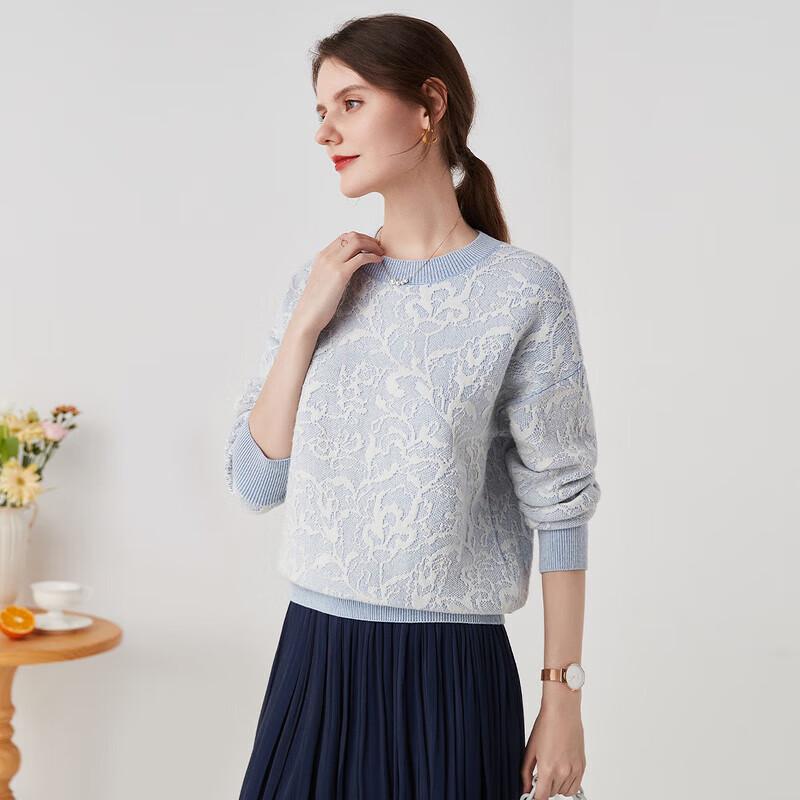 Zhaojun Women's Autumn/Winter Round Neck Jacquard Embossed Thick Cashmere Sweater