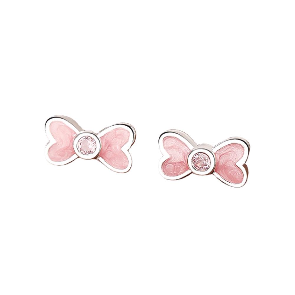 Sweetheart Series S999 Silver Bow Stud Earrings - Korean Style Fresh Temperament Ear Bone Studs Pure Silver
