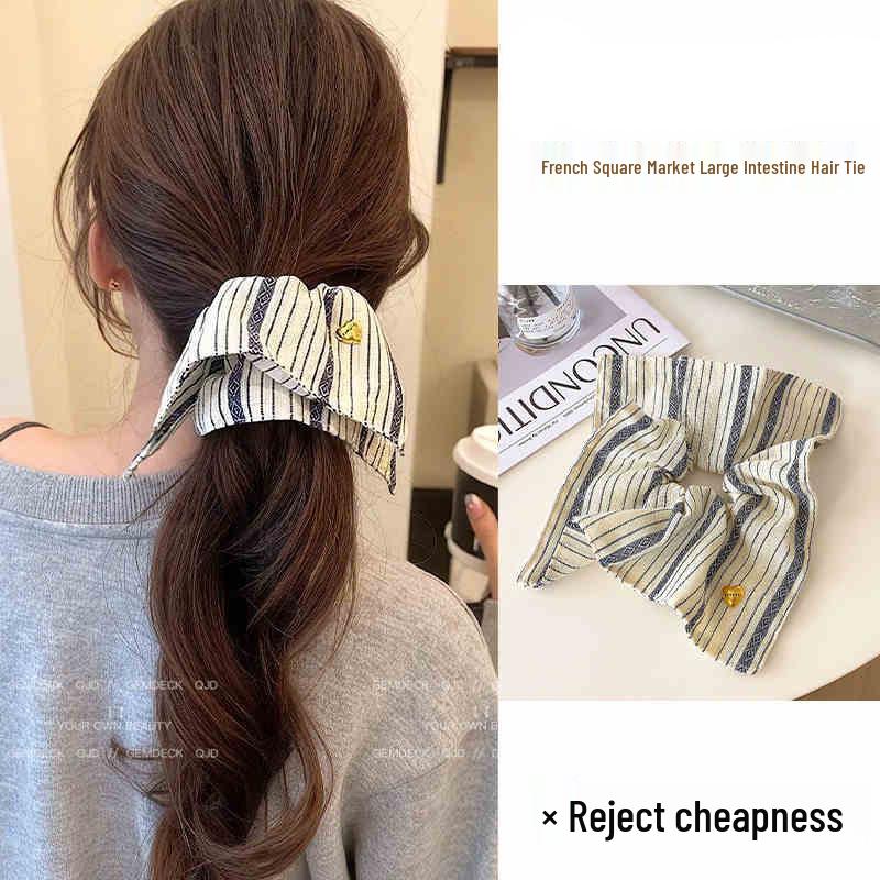 

Ретро полосатая квадратная резинка для волос 2025 с корейским бантом