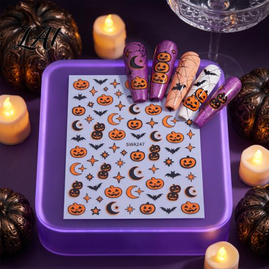 DIY Nail Stickers Halloween Self Adhesive Stickers Pumpkin Bat Moon Star Manicure Decals Holiday Supplies Art Decoration for Home Salon