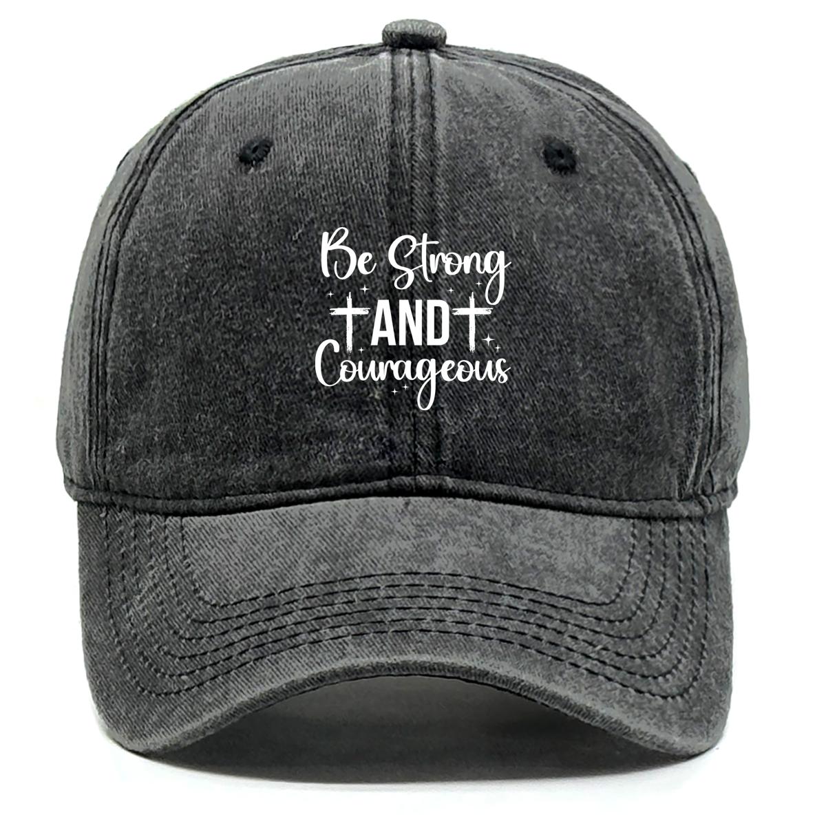 

Be Strong AND Courageous Print Snapback Sun Hat, Cross Mesh Hat Distressed Hip Hop Stylish Headwear Adjustable Baseball Hat as the picture