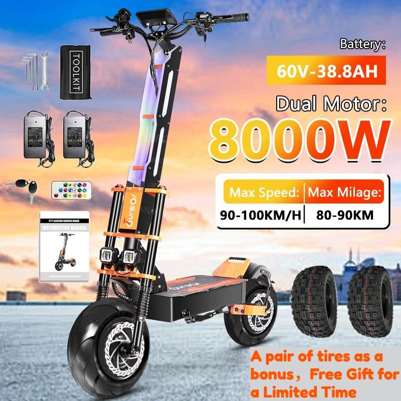 X8 PRO 8000W Doppelmotor 60V Elektroroller 14 Zoll Große Offroad-Reifen Höchstgeschwindigkeit 95km/h LCD-Anzeige Faltbarer E-Scooter mit Sitz