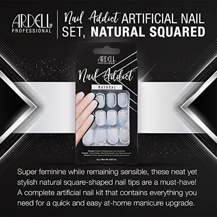False Nails - ARDELL - Nail Addict Natural Squared - Transparent - 24 Tips - High Durability