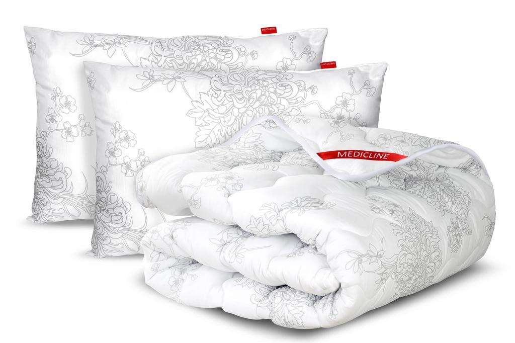 2 Poduszki  + kołdra zestaw całoroczna biała mikrofibra z nadrukiem kwiatowym