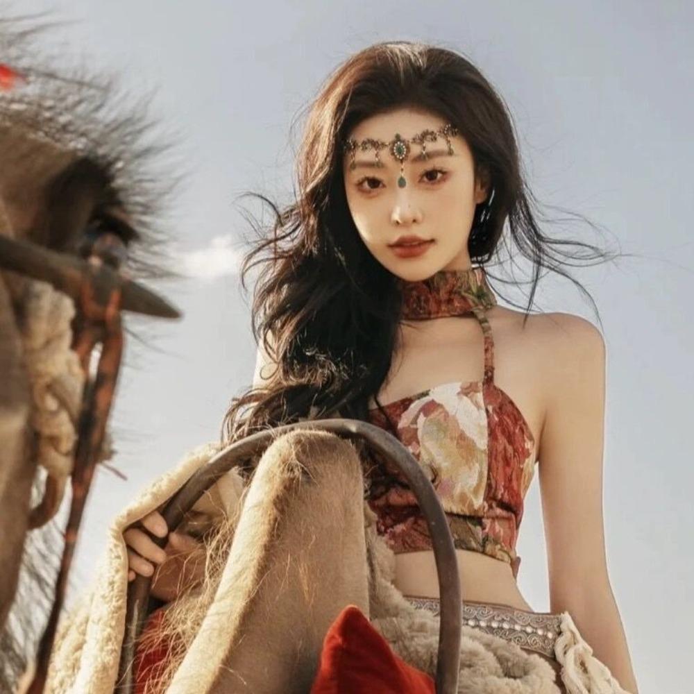 Bohemia Tibetan Tassel Necklace Rhinestone Forehead Chain Retro Ethnic Style Necklace Girls