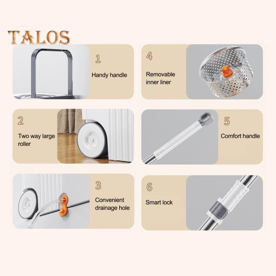 Spin Mop Set with 6 Reusable Mop Heads Microfiber Mop Heads 360 Degree Rotation Stainless Steel Handle Floor Cleaning System