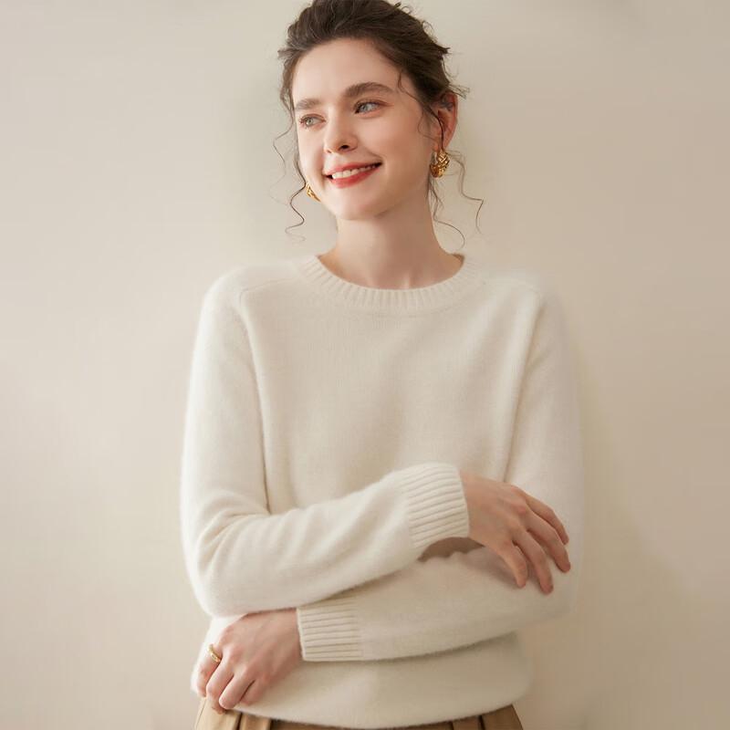 Fanzhen Women's 100% Cashmere Round Neck Pullover Sweater