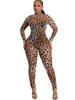 Sexy Leopard Print Mesh Bodycon Jumpsuit for Women