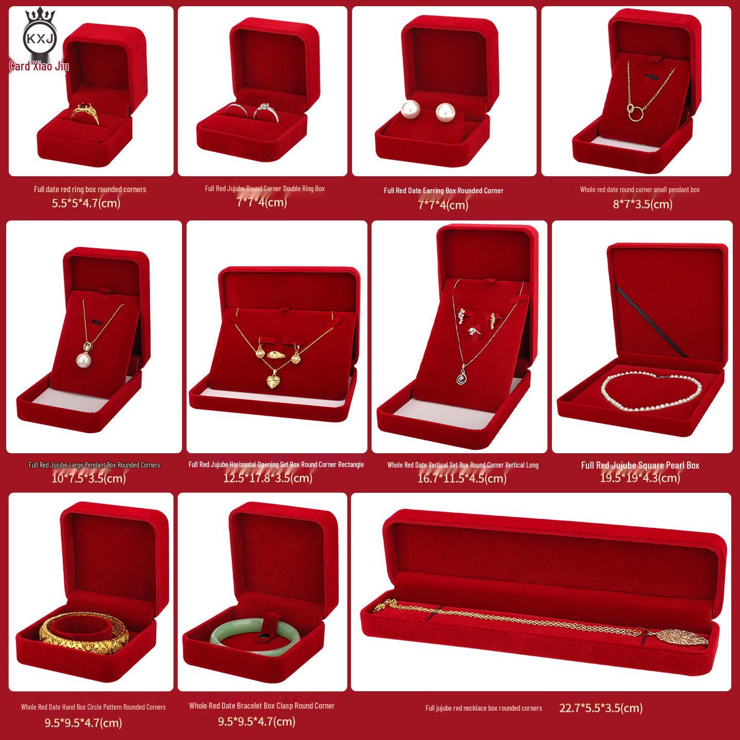 

Red Velvet Jewelry Box Set for Rings, Pendants, Bracelets, and Necklaces Red Ring Box Round Corner;1