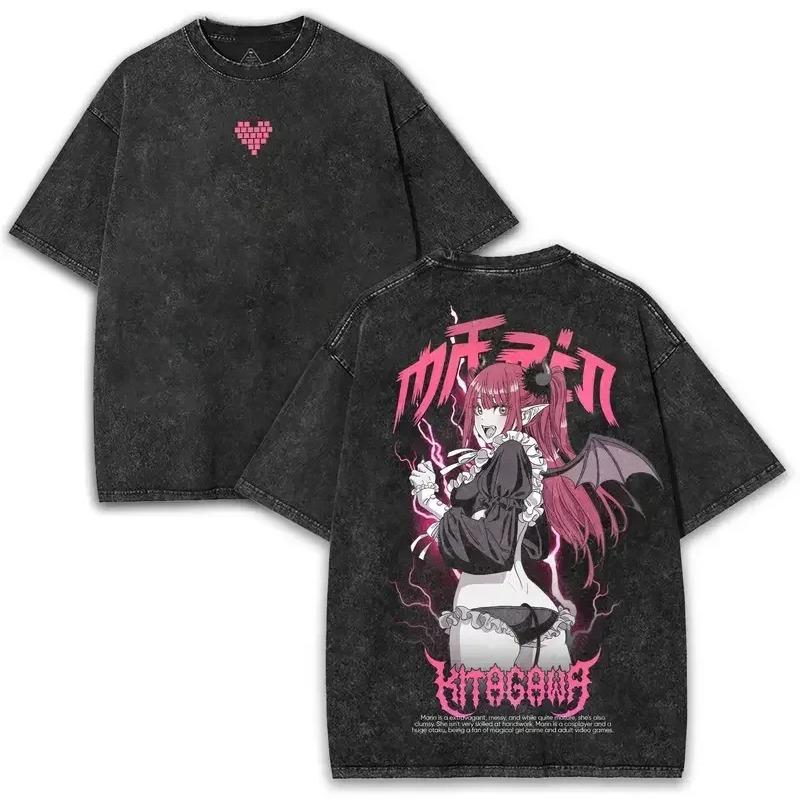 Mein Dress-Up Darling Kitagawa Marin Kawaii Grafikdruck T-Shirt Herren Damen Retro Gewaschen Rundhals Baumwolle T-Shirt Oversize Sommer Neues Oberteil