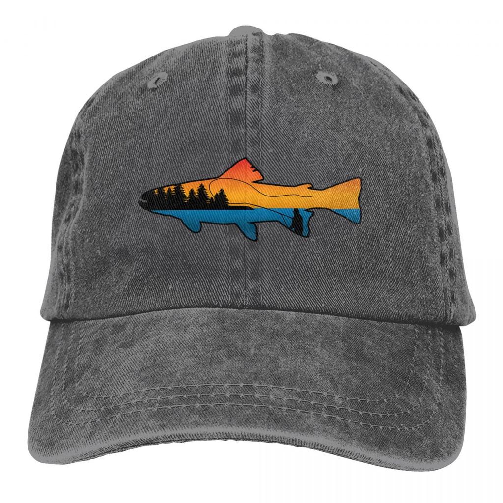 Fly Fishing Sunset Baseball Cap Fishing Lover Vintage Baseball Hats Unisex Outdoor Adjustable Dad Hats Cap