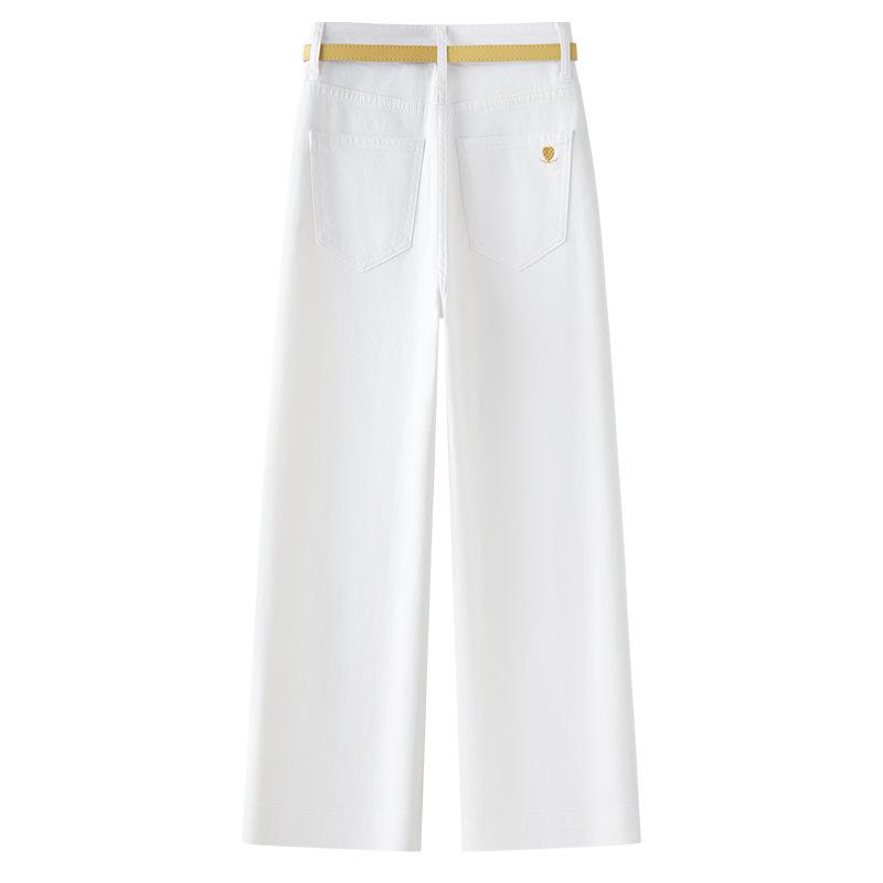 Women's White Wide-Leg Cropped Jeans, Summer 2026 Petite Size, Loose Slimming Straight-Leg Pants