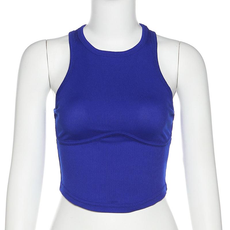 Ribbed Solid Tank Tops Women Skinny O-Neck Sleeveless Body-Shaping Undefined All-Matching Vest Female Streetwear Clothing