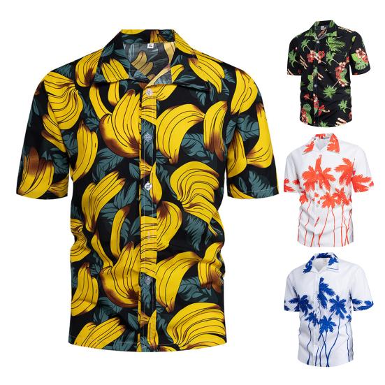 

Пляжная рубашка, свободная однобортная гавайская рубашка с принтом банана и короткими рукавами, летние топы, повседневная одежда