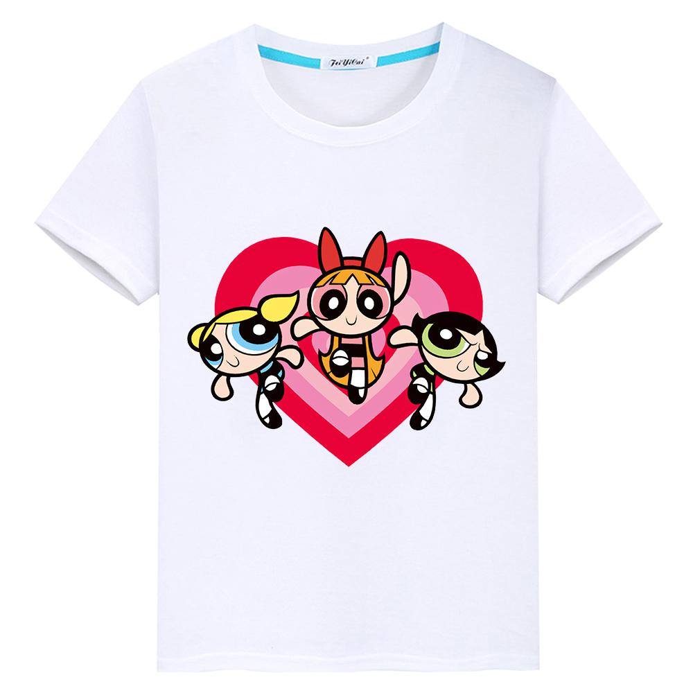 powerpuff girls print t shirt for kids boy 10year 100%Cotton Kawaii Tops anime Short  pride tshirt  y2k one piece  girl clothes