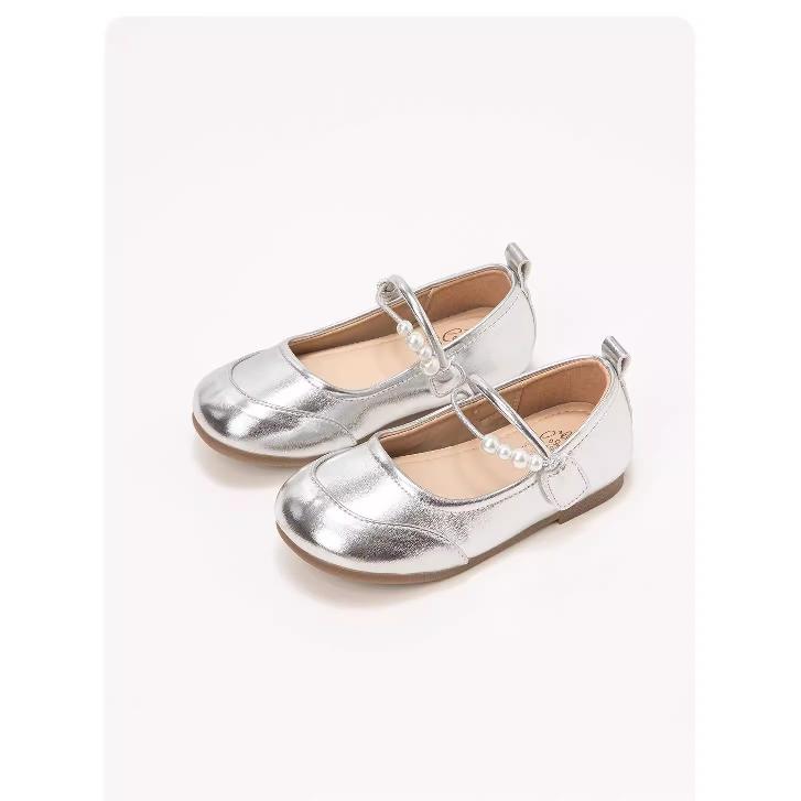 Girls' Leather Shoes Spring and Autumn New Children's Princess Shoes Girls' Soft Sole Flats Fashion silver Girls' Leather Shoes