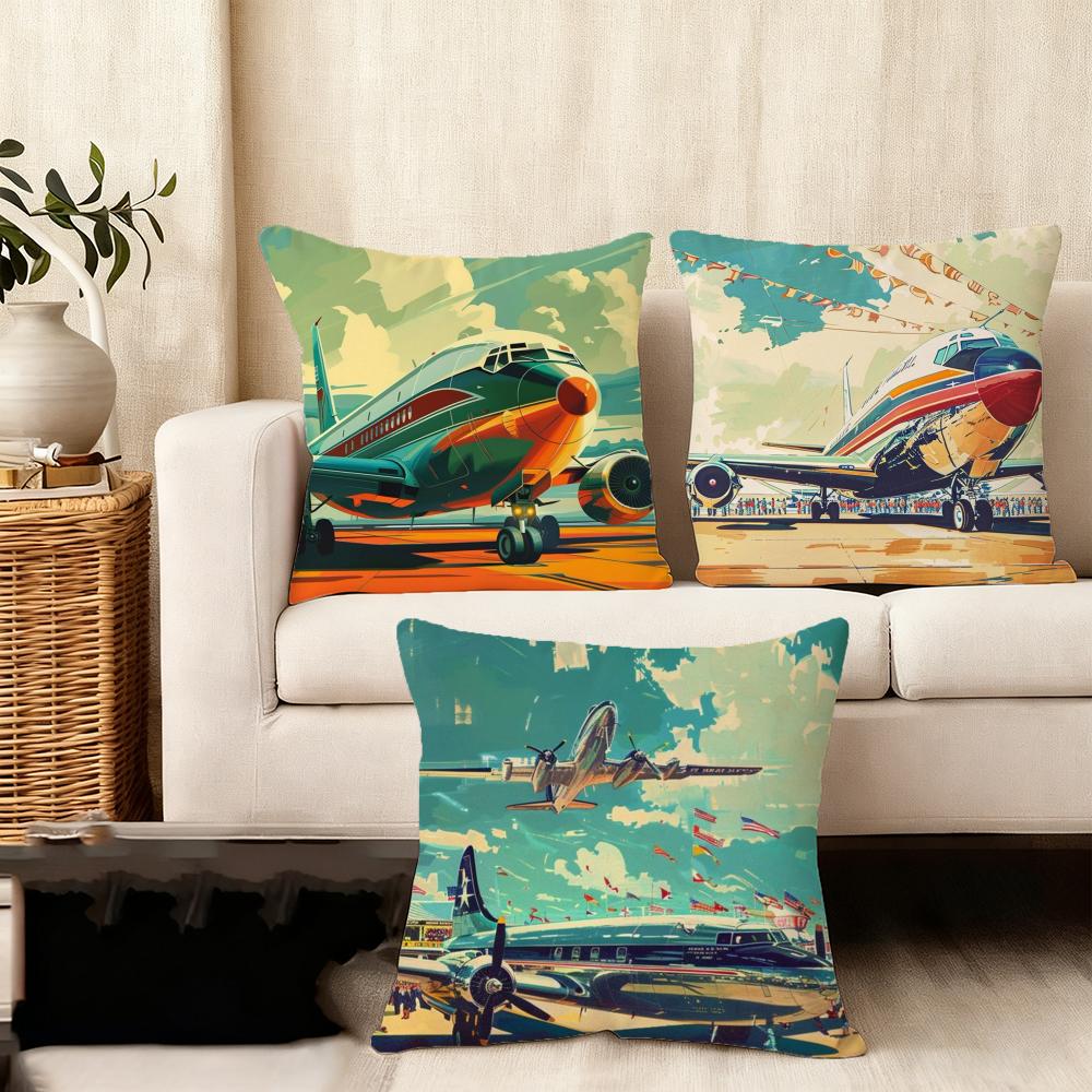 Aircraft Airplane Cool Cushion Cover Soft Plush Fabric Double-Sided Printed Sofa Cushion Cover For All Seasons Home Decor Gift