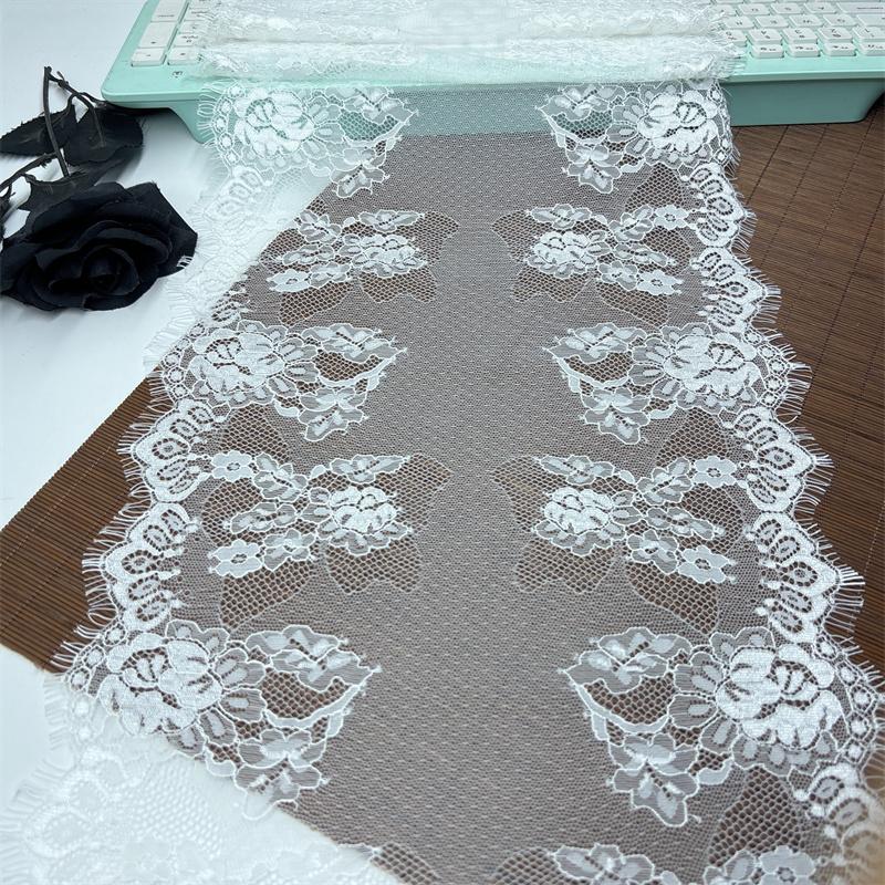 3m X 30.5cm White French Chantilly Lace, Non-stretch Eyelash Lace Fabric for Sewing, Bra, Underwear, Lingerie, Dress, Garment, Crafting