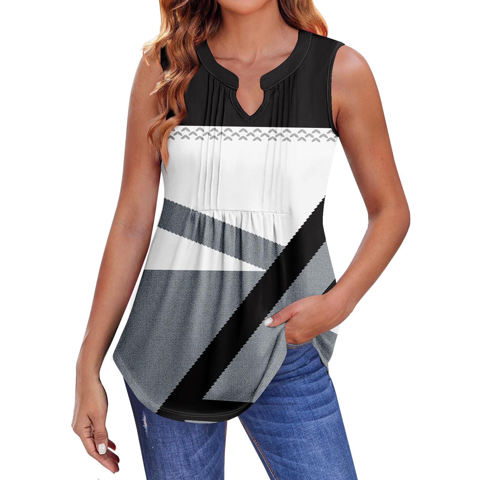 

Женские летние майки с V-образным вырезом и принтом, повседневные майки для женщин, свободные рубашки-туники без рукавов XL белый