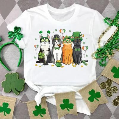 Cat St Patrick's Day Shirt, Cat Irish Shirt, Cat Shamrocks Shirt, Cat Lover Shir Unisex T-Shirt