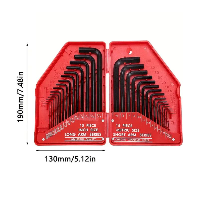 30Pcs Hexagonal Wrench Tool Set SAE & Metric Allen Wrenches L-Shaped Chrome Vanadium Steel Mechanical Hand Tools Screwdriver Kit