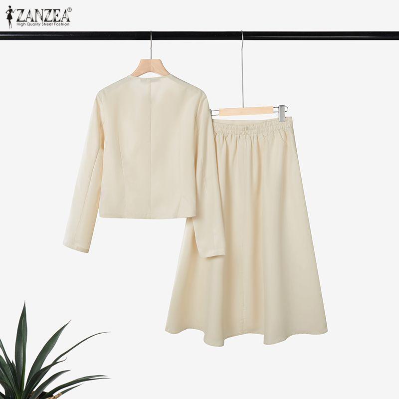 ZANZEA Women Long Sleeve Blouse and Skirts Casual Two Piece Suit Sets