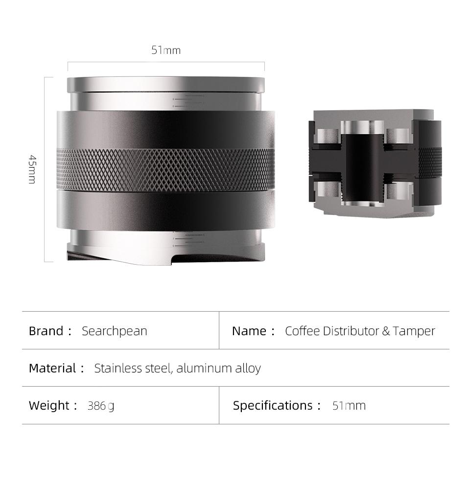 SearchPean 51/58mm Coffee Distributor & Tamper,Dual Head Coffee Leveler Fits, Adjustable Depth-Espresso 3Angled and Flat Tampers