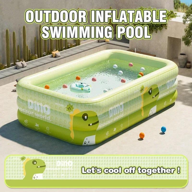 1.8/2.1/2.6M Large Dinosaur Inflatable Swimming Pool Thickened With Sunshade Kids Toy Household Outdoor Family Water Garden Game