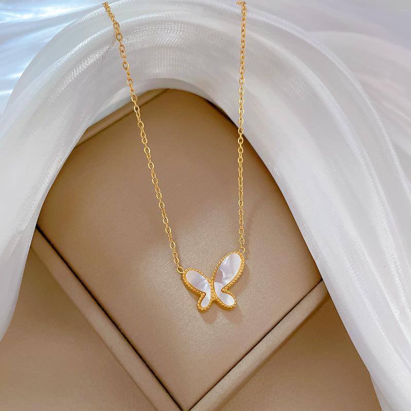 Fritillary Butterfly Temperament Personality Minimalist Furnace Real Gold Necklace Female Collarbone Chain