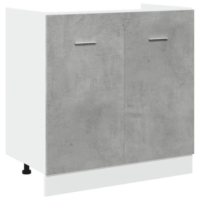 VidaXL Meuble bas Lyon, Gris Béton, 80x46x81,5 cm, Bois d’ingénierie, Idéal pour cuisine et salle de bain, Armoire 856076