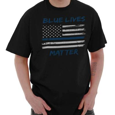 Blue Lives Matter Line Flag Law Enforcement Womens or Mens Crewneck T Shirt Tee