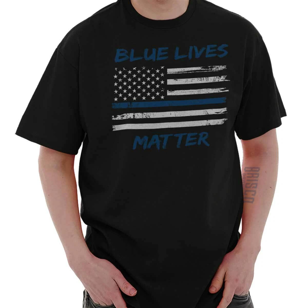 Blue Lives Matter Line Flag Law Enforcement Womens or Mens Crewneck T Shirt Tee XXXXL