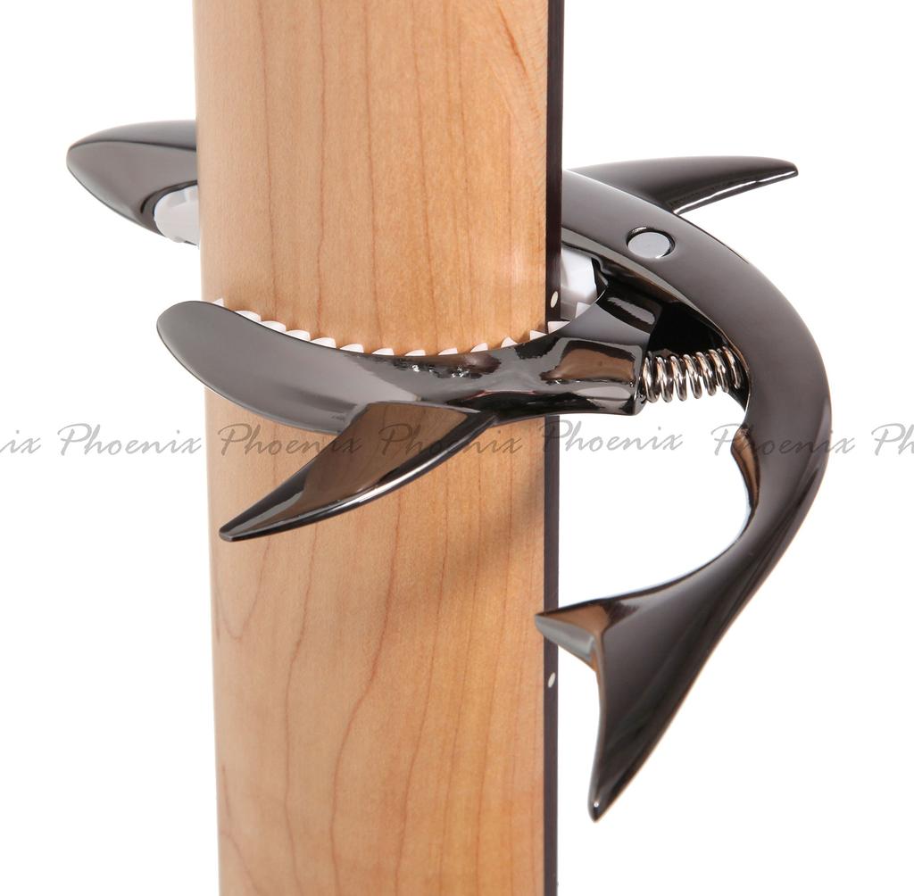Phoenix Guitar Capo with Cleaning Microfiber and Warranty Black One-Touch [Type Shark] Cloth, Pick, Manufacturer's (4-piece set) -