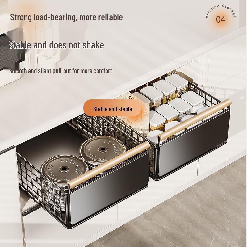 Foldable Kitchen Under-Sink Pull-Out Storage Rack for Seasoning and Tableware
