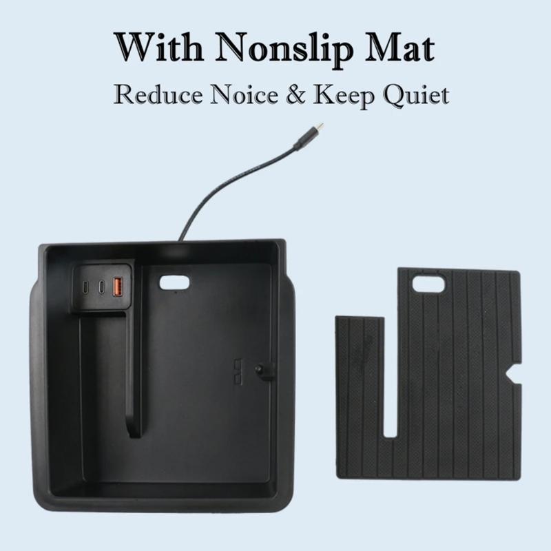 Center Console Armrest Dashboard Storage Box Organizer Tray Pallet Container Holder with USB Charging Cable For Car 3+