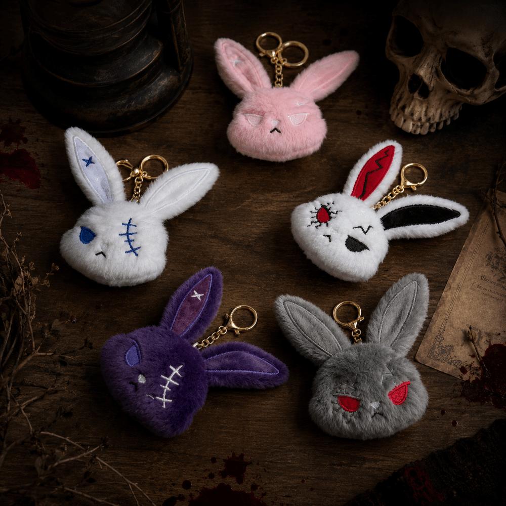 Dark Style Plush Rabbit Keyring Animal Wounded Rabbit Keychain Fluffy Backpack Pendant Daily Use