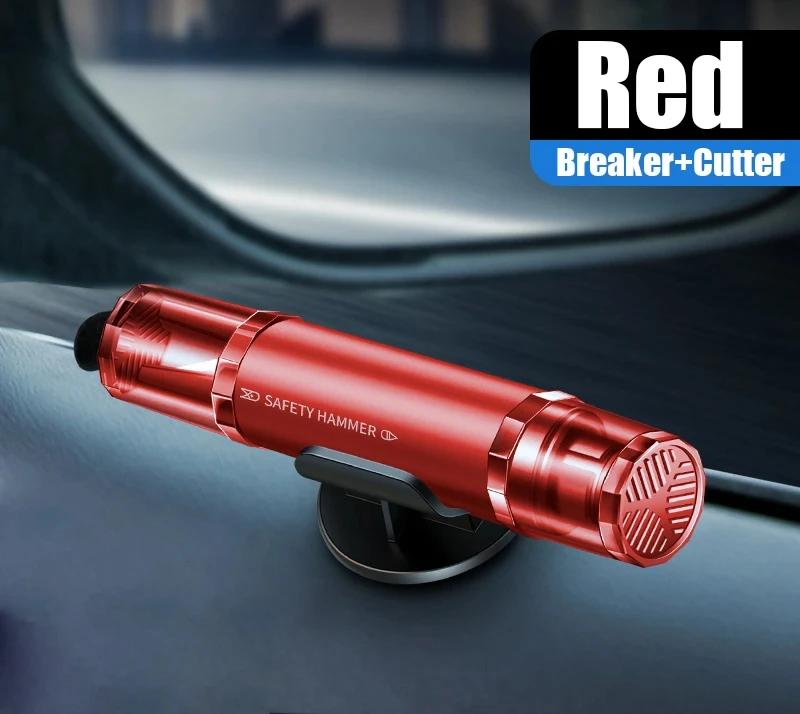 

Auto Window Glass Breaker 2-in-1 Car Safety Hammer Seat Belt Cutter High Hardness Tungsten Steel Emergency Rescue Tool with Base червоний