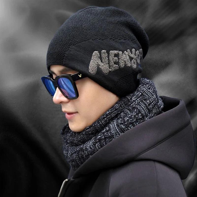 Unisex Fashion NEW YORK Letter Beanie Hat  Men & Women Plush Fur Lined Thick Warm Ski Winter Hat