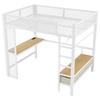 140 x 200 cm Metal Play Loft Bed with USB, LED, Desk, Open Wardrobe and 3 Laundry Drawers, White