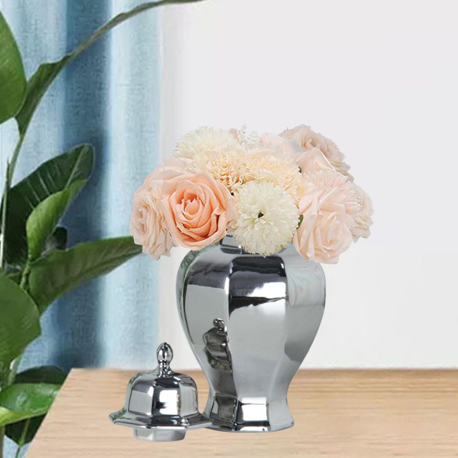 

Ceramic Flower Vase Ceramic Ginger Jar with Lid Desk Ornament Multifunctional
