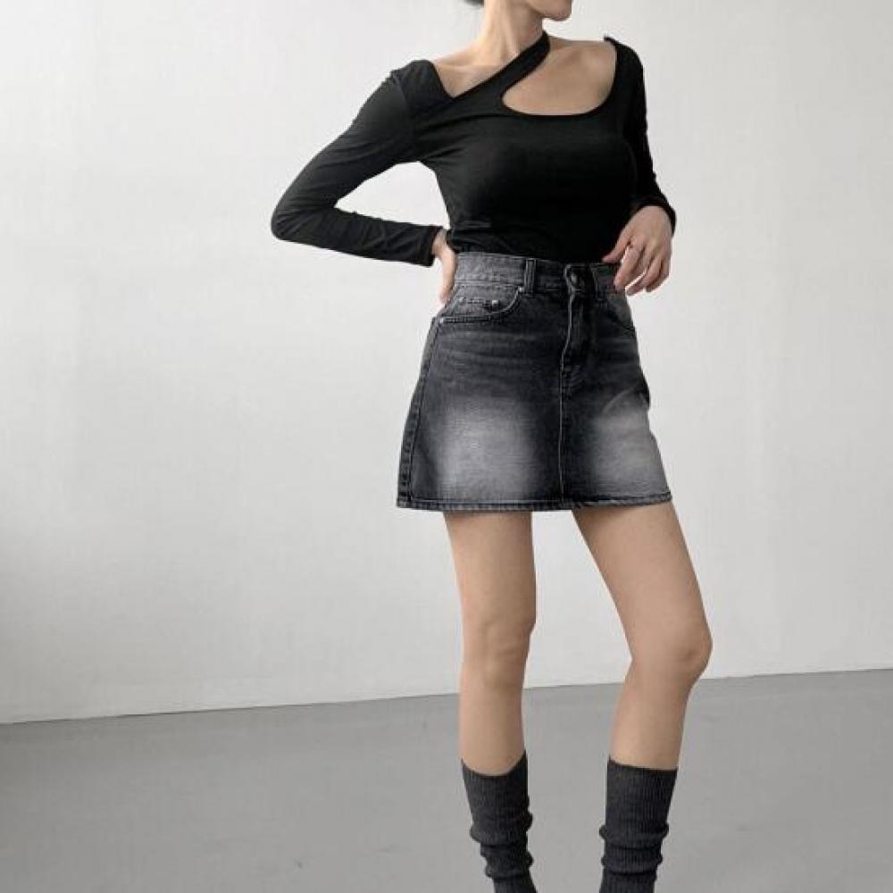 New Arrivals Open Run Runrat Denim Skirt Black Denim