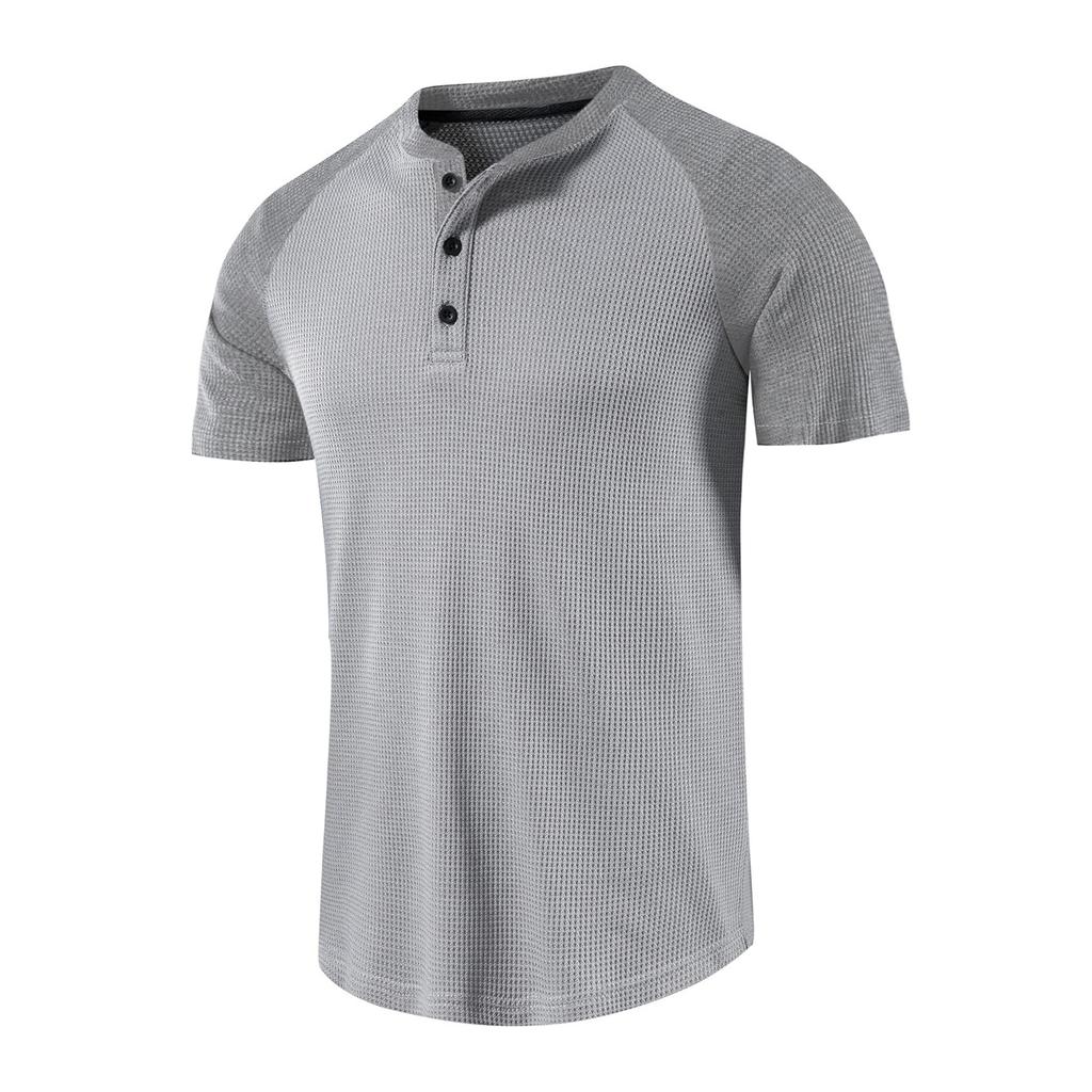 Herren Casual Sports Kurzarm T-Shirt Raglanärmel Wafer Grid Henley Herren Henry Shirt