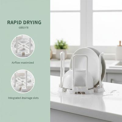 ABS, PP Retractable Bowl Rack White Gray Draining Bowl Rack Space Saving Reusable Plastic Bowl Holder Kitchen Storage