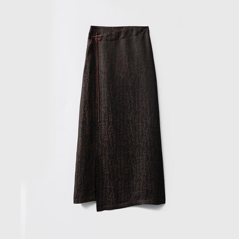 

Women s Silk Xiangyunsha Jacquard Side Slit Skirt - New Chinese Style M