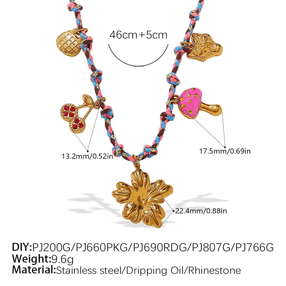 Fashion Creative Simple Color Rope DIY Pendant Bracelet Stainless Steel Gold-plated Love Pendant Necklace Jewelry Women
